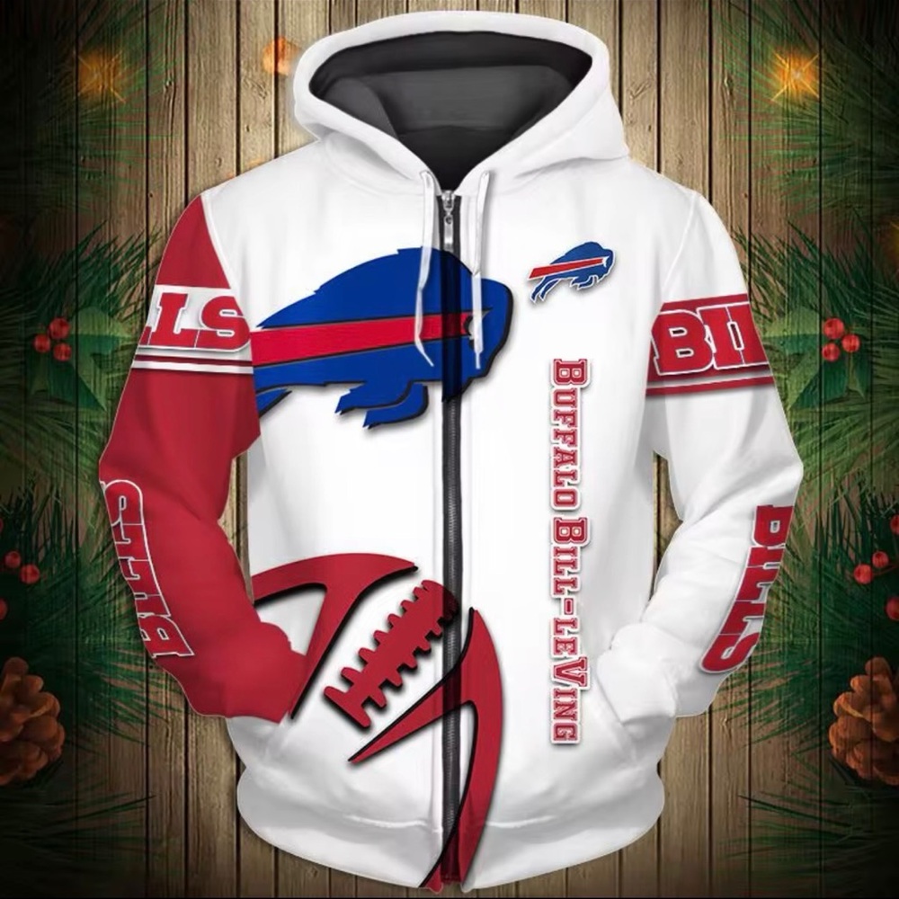 Buffalo Bills White & Red Full-Zip Hoodie